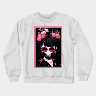 Aesthetic Anime Girl Pink Rosa Black | Quality Aesthetic Anime Design | Premium Chibi Manga Anime Art Crewneck Sweatshirt